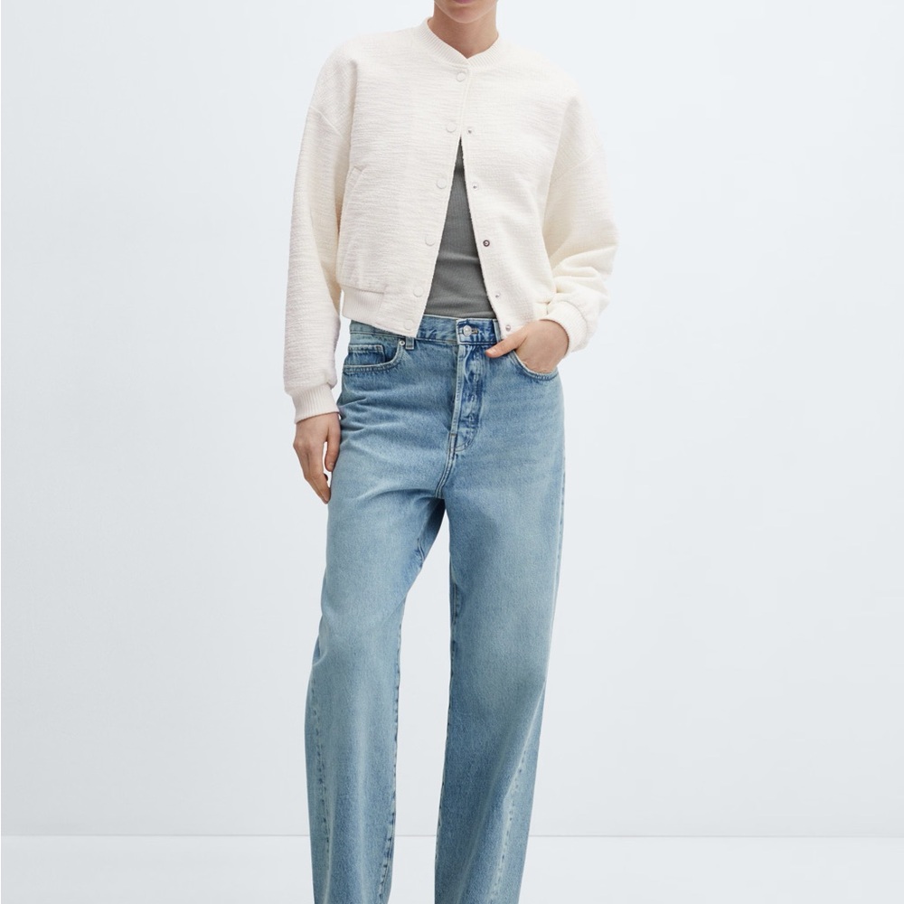 NWT Mango Ivory Tweed Bomber Jacket